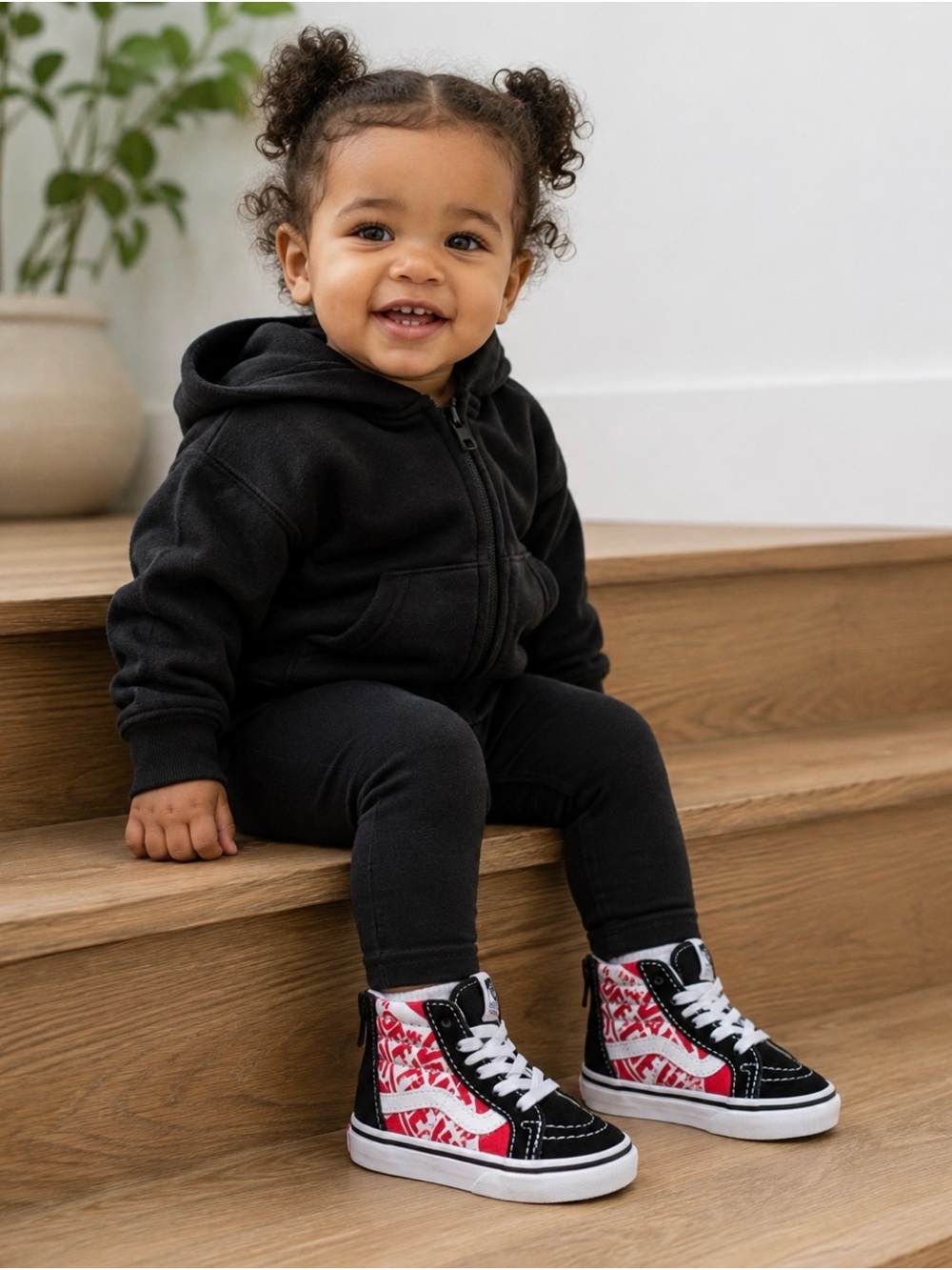 Vans Sk8-Hi Zip Toddler Size 4 Black Red White High Top Sneakers - Picture 1 of 6